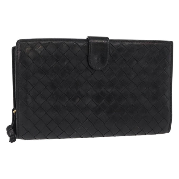 BOTTEGA VENETA INTRECCIATO Long Wallet Leather Black Auth bs31595