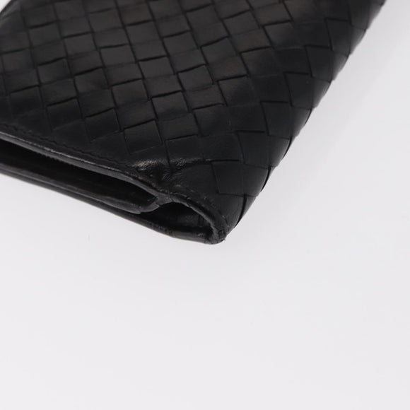 BOTTEGA VENETA INTRECCIATO Long Wallet Leather Black Auth bs31595