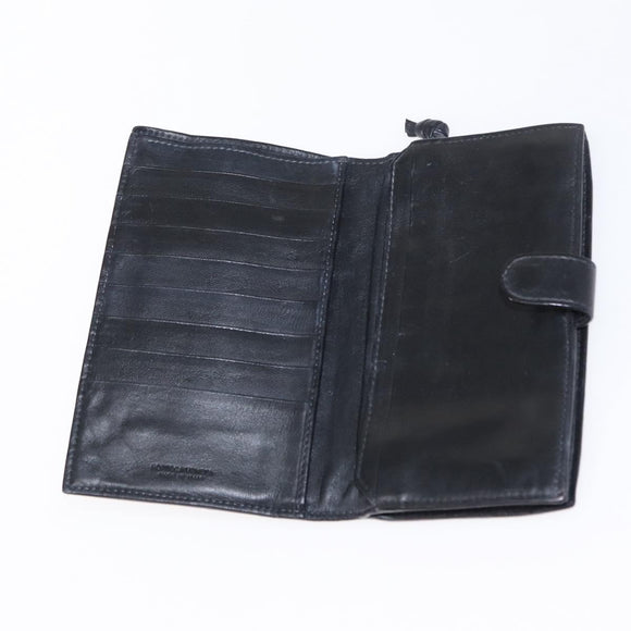 BOTTEGA VENETA INTRECCIATO Long Wallet Leather Black Auth bs31595