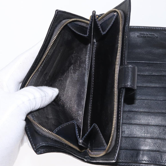 BOTTEGA VENETA INTRECCIATO Long Wallet Leather Black Auth bs31595