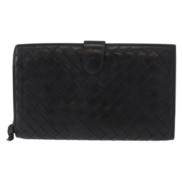 BOTTEGA VENETA INTRECCIATO Long Wallet Leather Black Auth bs31595