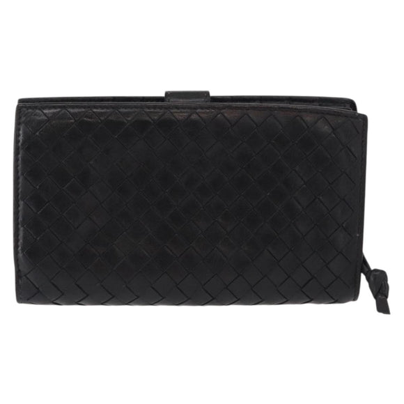 BOTTEGA VENETA INTRECCIATO Long Wallet Leather Black Auth bs31595