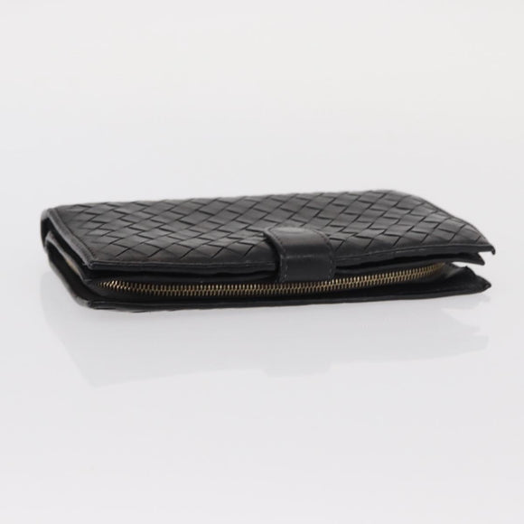 BOTTEGA VENETA INTRECCIATO Long Wallet Leather Black Auth bs31595