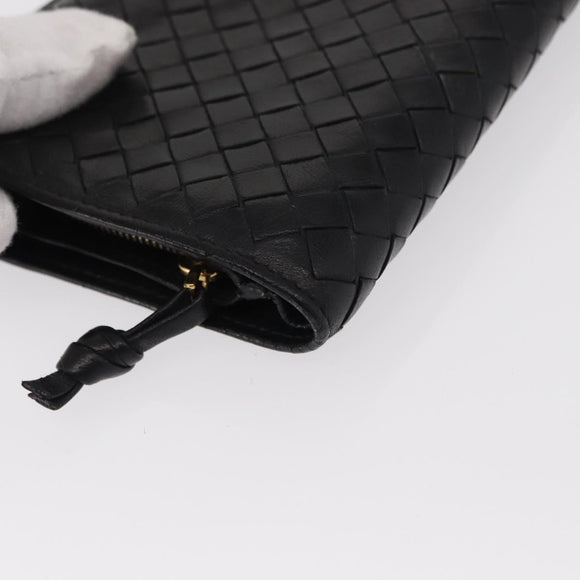 BOTTEGA VENETA INTRECCIATO Long Wallet Leather Black Auth bs31595