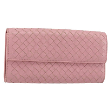 BOTTEGA VENETA INTRECCIATO Long Wallet Leather Pink Auth bs31596