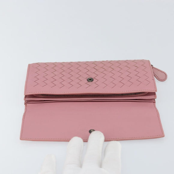 BOTTEGA VENETA INTRECCIATO Long Wallet Leather Pink Auth bs31596