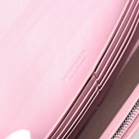 BOTTEGA VENETA INTRECCIATO Long Wallet Leather Pink Auth bs31596