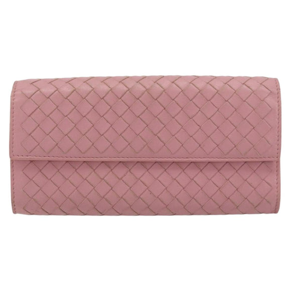 BOTTEGA VENETA INTRECCIATO Long Wallet Leather Pink Auth bs31596