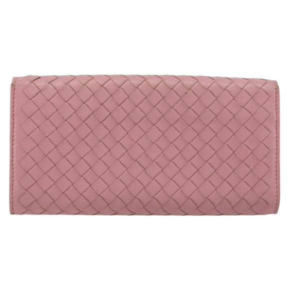 BOTTEGA VENETA INTRECCIATO Long Wallet Leather Pink Auth bs31596