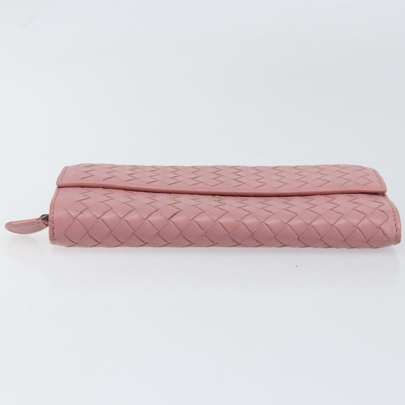 BOTTEGA VENETA INTRECCIATO Long Wallet Leather Pink Auth bs31596