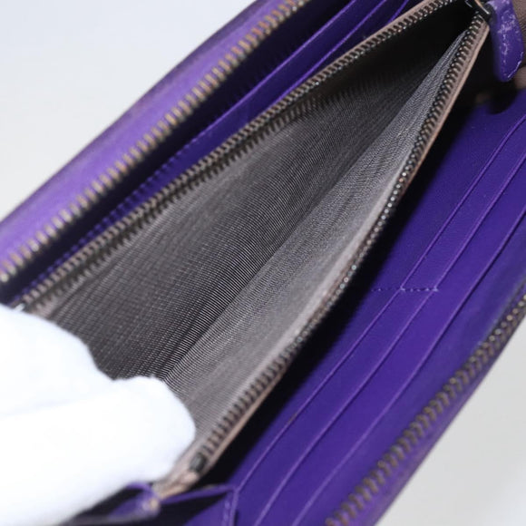 BOTTEGA VENETA INTRECCIATO Long Wallet Leather Purple Auth bs31615