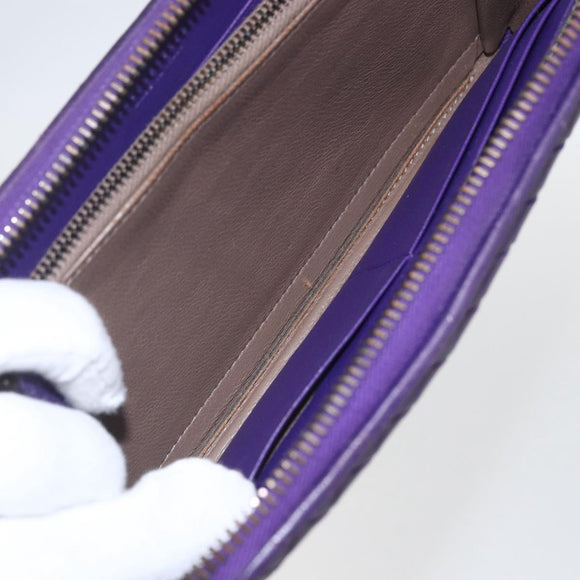 BOTTEGA VENETA INTRECCIATO Long Wallet Leather Purple Auth bs31615