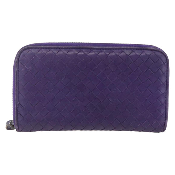 BOTTEGA VENETA INTRECCIATO Long Wallet Leather Purple Auth bs31615