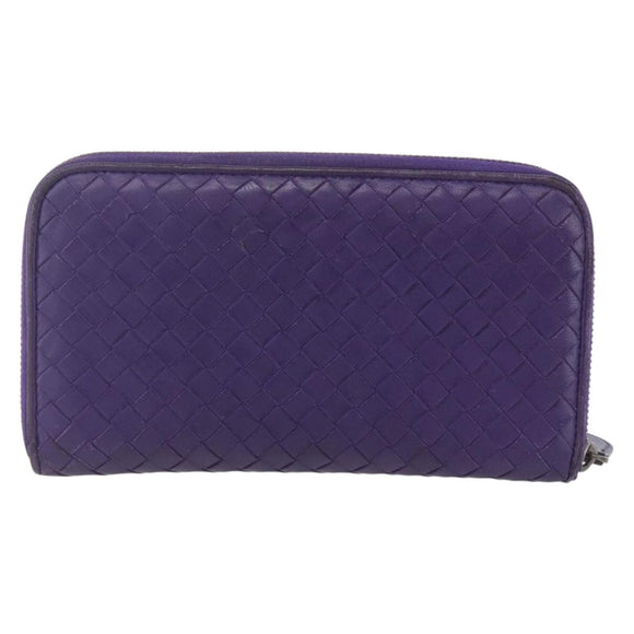 BOTTEGA VENETA INTRECCIATO Long Wallet Leather Purple Auth bs31615
