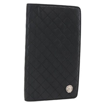 CHANEL Matelasse Long Wallet Lamb Skin Black CC Auth bs31616
