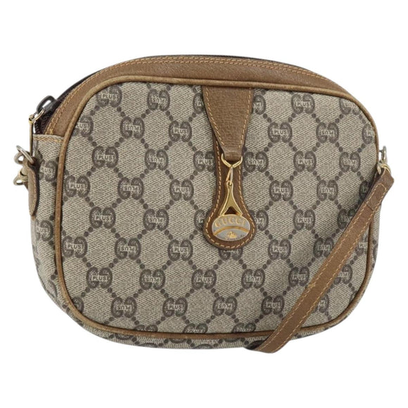 GUCCI GG Plus Supreme Shoulder Bag PVC Beige Gold Auth bs31626