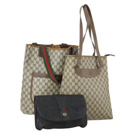 GUCCI GG Supreme Tote Bag PVC 3 Set Beige Black Auth bs31627