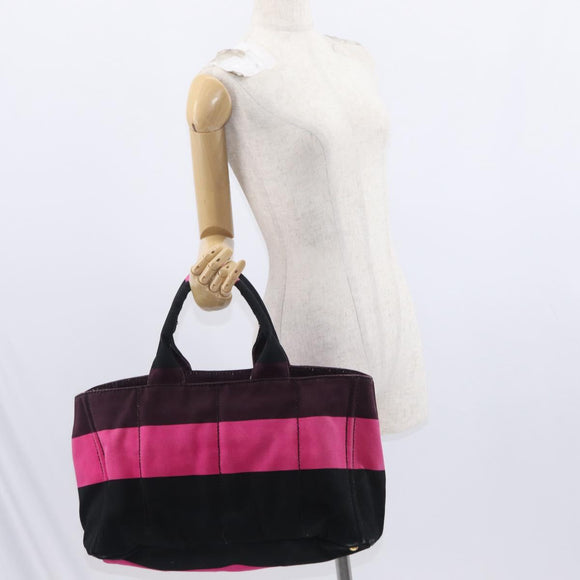 PRADA Canapa GM Hand Bag Canvas Pink Black Auth bs31630