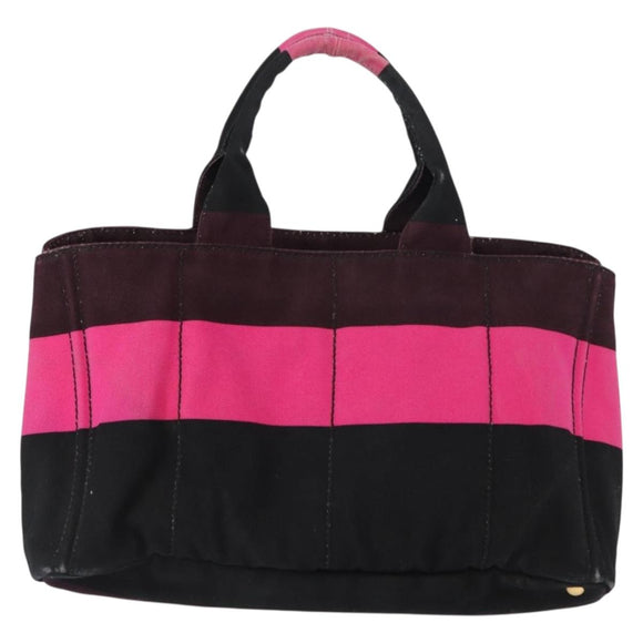 PRADA Canapa GM Hand Bag Canvas Pink Black Auth bs31630