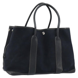 HERMES Tower Ash Garden Party MM Tote Bag Canvas Black Silver Auth bs31631