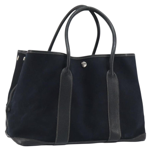 HERMES Tower Ash Garden Party MM Tote Bag Canvas Black Silver Auth bs31631