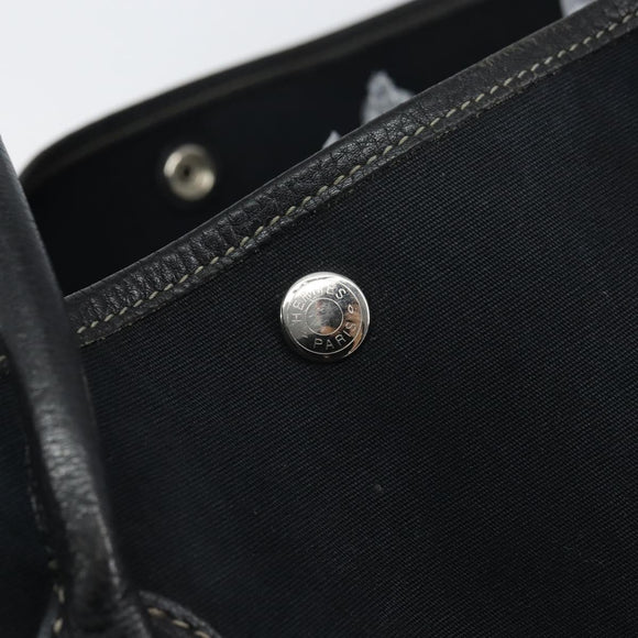 HERMES Tower Ash Garden Party MM Tote Bag Canvas Black Silver Auth bs31631