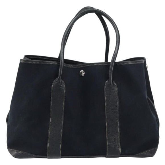 HERMES Tower Ash Garden Party MM Tote Bag Canvas Black Silver Auth bs31631