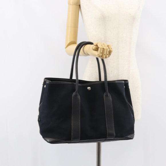 HERMES Tower Ash Garden Party MM Tote Bag Canvas Black Silver Auth bs31631