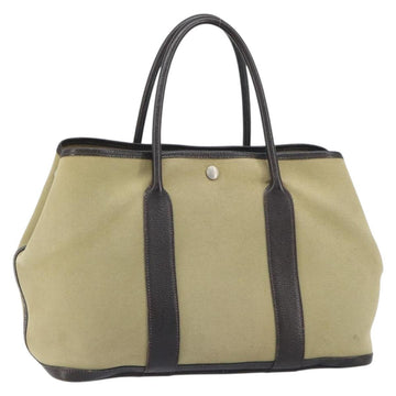HERMES Tower Ash Garden Party MM Tote Bag Canvas Beige Silver Auth bs31632