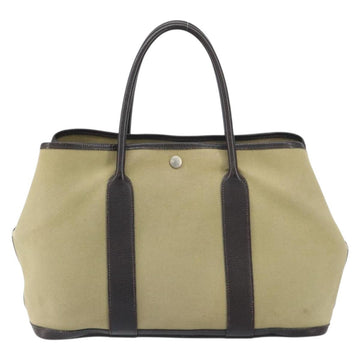 HERMES Tower Ash Garden Party MM Tote Bag Canvas Beige Silver Auth bs31632 - 0