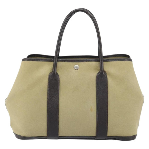 HERMES Tower Ash Garden Party MM Tote Bag Canvas Beige Silver Auth bs31632