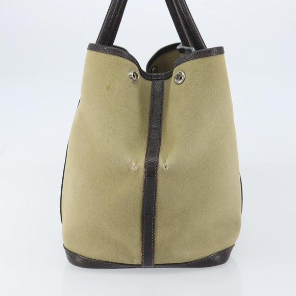 HERMES Tower Ash Garden Party MM Tote Bag Canvas Beige Silver Auth bs31632