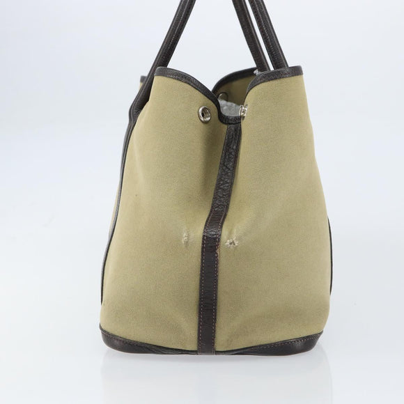 HERMES Tower Ash Garden Party MM Tote Bag Canvas Beige Silver Auth bs31632