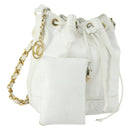 CHANEL Chain Shoulder Bag Leather White Gold CC Auth bs31633-1