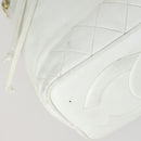 CHANEL Chain Shoulder Bag Leather White Gold CC Auth bs31633-16