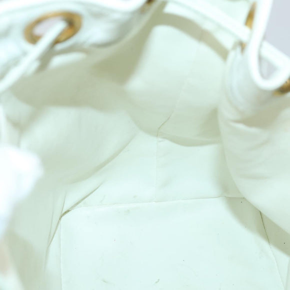 CHANEL Chain Shoulder Bag Leather White Gold CC Auth bs31633