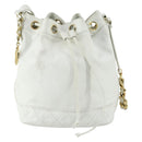 CHANEL Chain Shoulder Bag Leather White Gold CC Auth bs31633-13