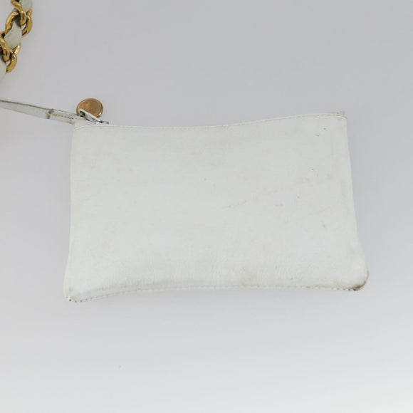 CHANEL Chain Shoulder Bag Leather White Gold CC Auth bs31633