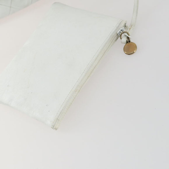 CHANEL Chain Shoulder Bag Leather White Gold CC Auth bs31633