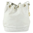 CHANEL Chain Shoulder Bag Leather White Gold CC Auth bs31633-2