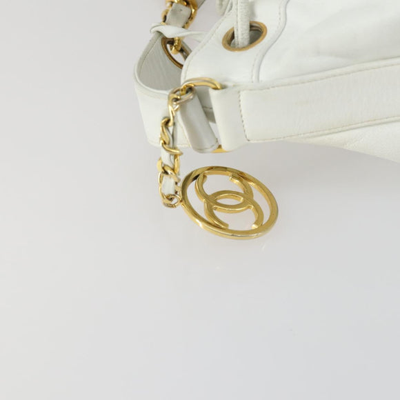 CHANEL Chain Shoulder Bag Leather White Gold CC Auth bs31633