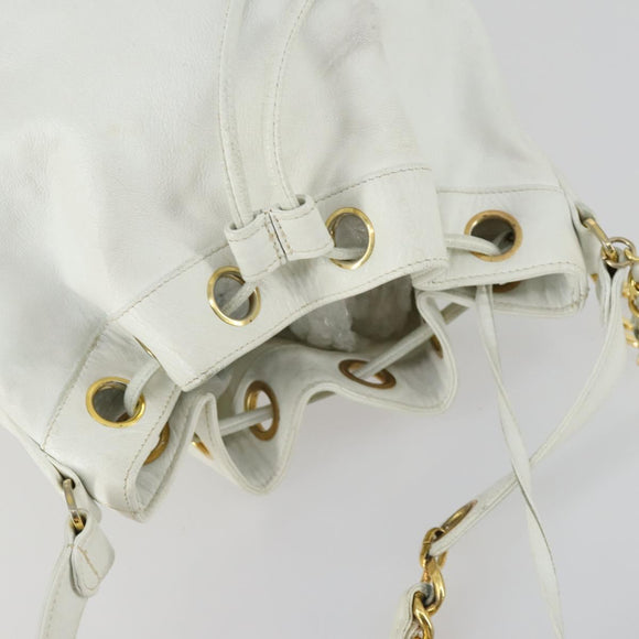 CHANEL Chain Shoulder Bag Leather White Gold CC Auth bs31633