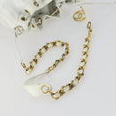 CHANEL Chain Shoulder Bag Leather White Gold CC Auth bs31633-8