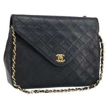 CHANEL Matelasse Chain Shoulder Bag Lamb Skin Black Gold CC Auth bs31635