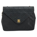 CHANEL Matelasse Chain Shoulder Bag Lamb Skin Black Gold CC Auth bs31635-2