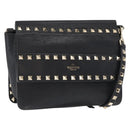 VALENTINO Rock Studs Shoulder Bag Leather Black Gold Auth bs31636-1