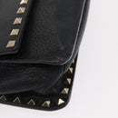 VALENTINO Rock Studs Shoulder Bag Leather Black Gold Auth bs31636-8
