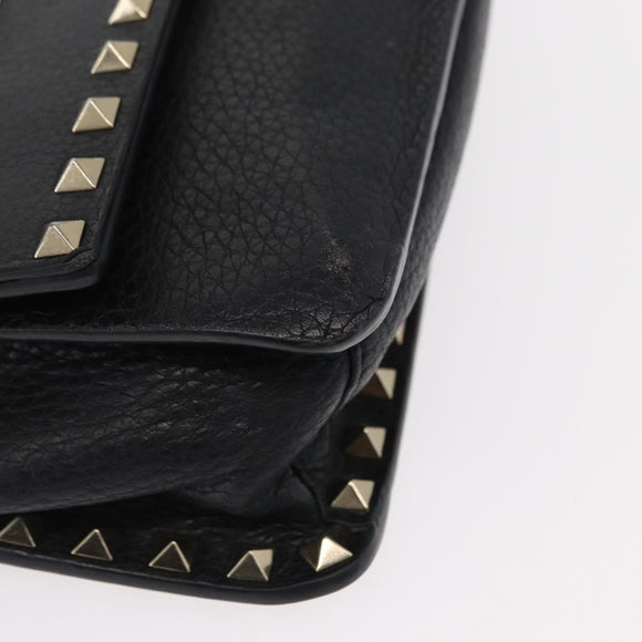 VALENTINO Rock Studs Shoulder Bag Leather Black Gold Auth bs31636