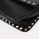 VALENTINO Rock Studs Shoulder Bag Leather Black Gold Auth bs31636-14