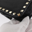 VALENTINO Rock Studs Shoulder Bag Leather Black Gold Auth bs31636-16